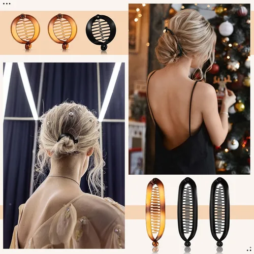Miniatura 4 de Chuangdi 12 pinzas de plátano para mujer, pinzas clásicas para el cabello con doble peineta, cola de pez grande, soporte para cola de caballo