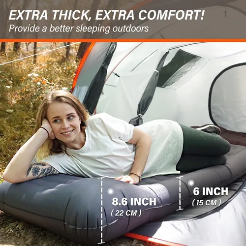 Miniatura 2 de TOBTOS Colchoneta Inflable para Acampar con Almohada, Colchoneta de Dormir Ultraligera Gruesa de 6 Pulgadas con Bomba Incorporada, Colchoneta