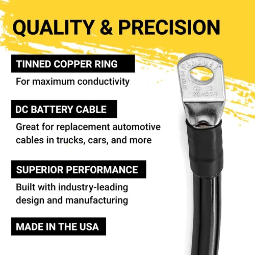 Miniatura 4 de Spartan Power - Cable de batería negro, 2 pies, negativo solo 3/8 pulgadas M10 fabricado en EE. UU.