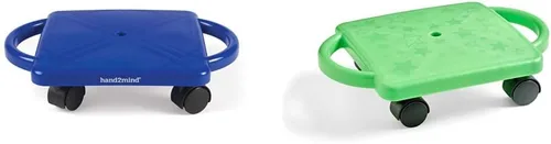 hand2mind - Patinete azul para interiores con asas de seguridad para niños de 6 a 12 años, patinete de plástico con rodillos, educación física para