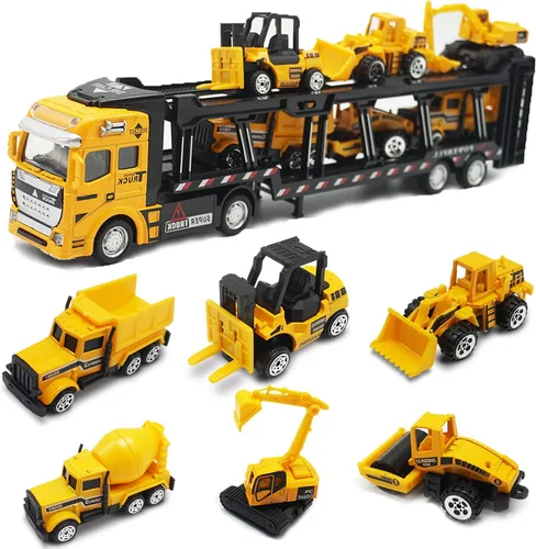 OTONOPI Camión de transporte de automóviles, construcción de autos fundidos a presión, juego de vehículos de juego, camión portador con minicúa,