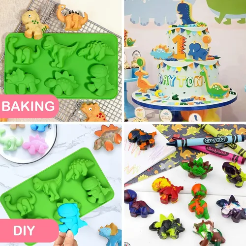 Miniatura 7 de Webake Moldes de silicona de dinosaurio, paquete de 2 lindos moldes de dinosaurio para dibujos animados de dinosaurio, chocolate, caramelo, pastel
