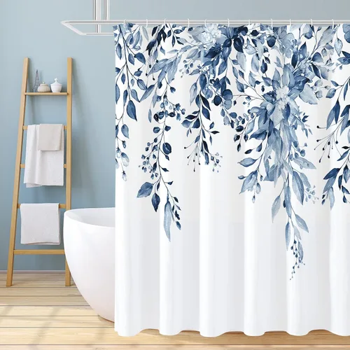 Miniatura 32 de Gibelle - Cortina de ducha de eucalipto marrón, hojas de plantas de acuarela con diseño floral, juego de cortina de ducha con ganchos, 72 x 72