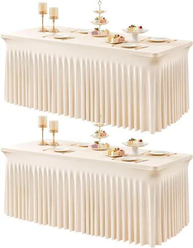 Miniatura 67 de Paquete de 1 manteles azul bebé para mesas rectangulares de 4 pies, cubiertas de mesa de spandex elástico de una pieza resistentes a las arrugas