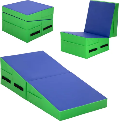 Colchoneta de gimnasia inclinada, esterilla de yoga para gimnasio en casa, alfombrilla de ejercicio plegable con superficie de poliuretano Azul