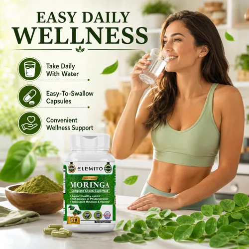 Miniatura 7 de Moringa Oleifera Cápsulas de 1000 mg Polvo de hoja de moringa pura Superalimento verde para el metabolismo y el apoyo inmunológico Sin OMG