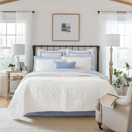 Miniatura 2 de Laura Ashley - Paquete de ropa de cama Twin, edredón reversible con funda a juego y juego de sábanas de percal de algodón, bolsillo profundo