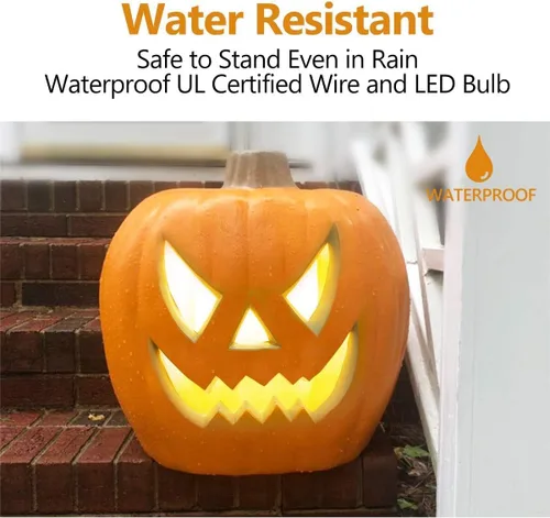 Miniatura 4 de Linterna de calabaza Jack O Lantern de 21 pulgadas con bombillas LED preiluminadas, decoraciones de calabaza de Halloween para interiores