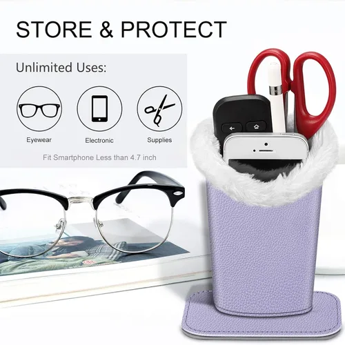 Miniatura 60 de Fintie Soporte para anteojos forrado de felpa con base magnética, estuche de cuero vegano prémium para lentes