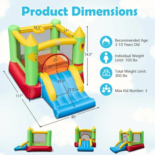 Miniatura 3 de Casa de rebote inflable BOUNTECH, castillo hinchable para niños para interiores y exteriores con área de salto resistente, tobogán, soplador