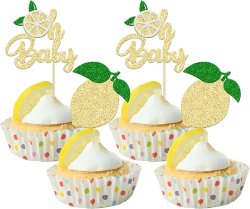 Miniatura 10 de 24 piezas de decoración de cupcakes con purpurina de fresa Oh Baby con temática de frutas, baby shower, para revelación de género, baby shower, D