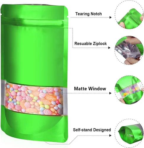 Miniatura 3 de Bolsas de Mylar a prueba de olores, 5 tamaños, color verde, 600 unidades, para almacenamiento de alimentos, cada tamaño, 120 bolsas de Mylar