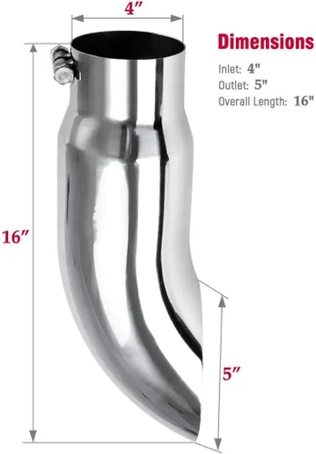 Miniatura 4 de Upower Punta de escape diésel que gira hacia abajo 4 pulgadas entrada 5 "diámetro de salida 16" de largo acero inoxidable 304 perno en el tubo