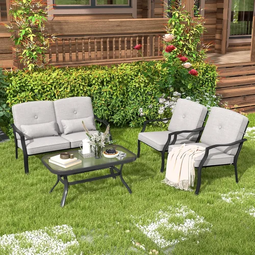 Miniatura 6 de Tangkula Juego de muebles de patio de 2 piezas, juego de sillas de sofá biplaza para exteriores con cojines de respaldo de asiento y almohadas