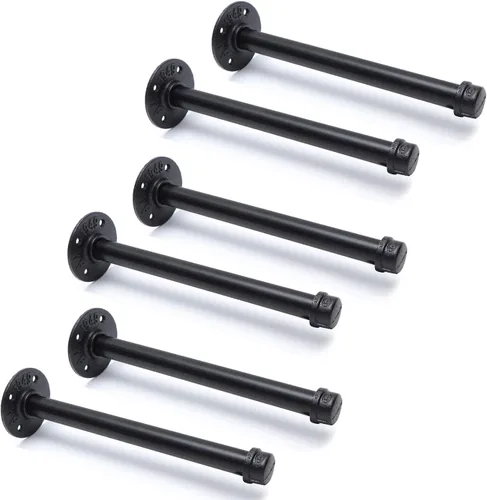 Miniatura 16 de Soportes industriales de tubo de hierro negro de 3/4 pulgadas, soportes rústicos para colgar en la pared, soportes de tubería personalizados