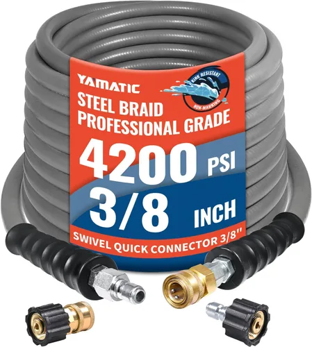 Miniatura 12 de YAMATIC Manguera de lavado a presión de 35 pies, verdadero 3/8 pulgadas de diámetro interior, 4200 PSI, agua caliente de 250 °F, manguera de goma