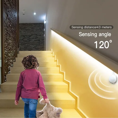 Miniatura 6 de Tira de luces LED con sensor de movimiento COB, luces de tira LED de neón con sensor de movimiento USB de 5 V, tira de luz LED impermeable de 6.56
