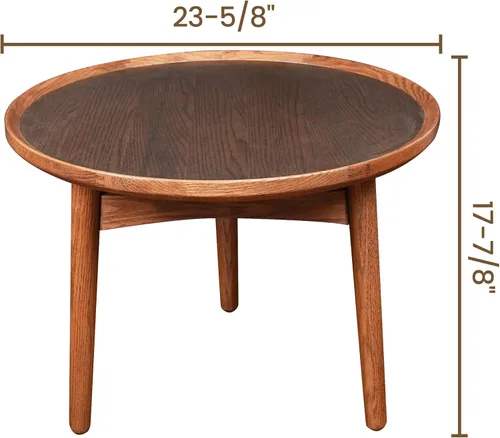 Miniatura 2 de CONSDAN Mesa auxiliar redonda 24, marco de roble macizo y parte superior de chapa, madera dura cultivada en Estados Unidos, sala de estar moderna