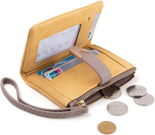 Miniatura 6 de Carteras para mujer, Rfid, pequeña, compacta, plegable, corta, con cremallera, monedero