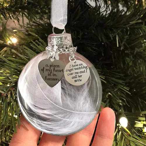 Miniatura 14 de Adorno conmemorativo de Navidad transparente, bola de plumas, A Piece of My Heart is in Heaven, Loss of Loved One Aunt Christmas Tree Hanging Pendan