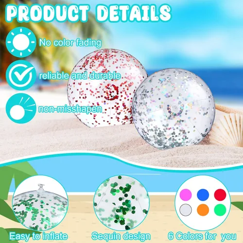 Miniatura 4 de Chivao Paquete de 12 bolas de playa inflables con purpurina de 16 pulgadas, juguetes gigantes para piscina, juguetes acuáticos para verano