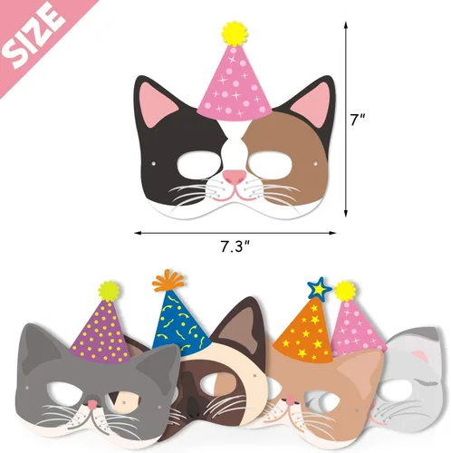 Miniatura 3 de Distaratie 12 máscaras de papel de gato para decoraciones de fiestas, bonitas máscaras faciales de gato para accesorios de cabina de fotos