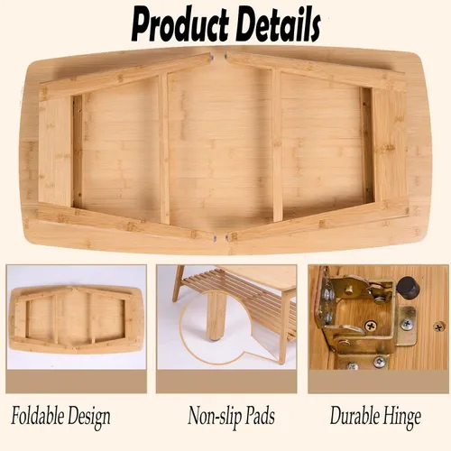 Miniatura 3 de Mesa de centro plegable de bambú, escritorio de suelo para adultos, mesa baja para sentarse en el suelo, mesa plegable para sala de estar, mesa