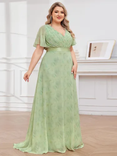 Miniatura 24 de Ever-Pretty Vestido formal para mujer, Navidad, Año Nuevo, cuello en V, gasa, talla grande, largo hasta el suelo, vestido de dama de honor
