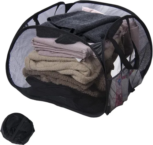 Miniatura 17 de Cesta de lavandería plegable, cesta de ropa plegable emergente de 90L con asas, cesta de ropa sucia de malla cuadrada para lavandería, baño