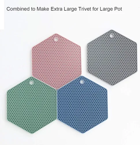 Miniatura 2 de Paquete de 4 salvamanteles de silicona, tapete de secado de platos de diferentes tamaños, soporte para ollas y sartenes, almohadillas calientes