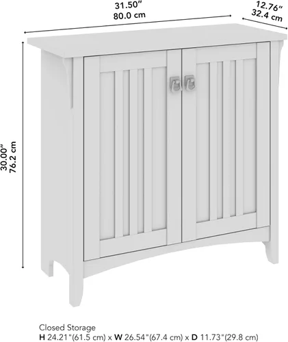 Miniatura 3 de Bush Furniture Salinas - Armario de almacenamiento pequeño con puertas y estantes en color blanco antiguo, baúl de 2 puertas para oficina en casa