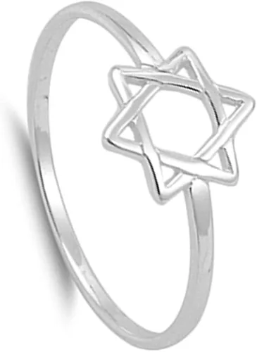 Miniatura 3 de Anillo único religioso de la estrella de David de plata de ley 925 tamaños 2-13, Metal, Sin piedras preciosas