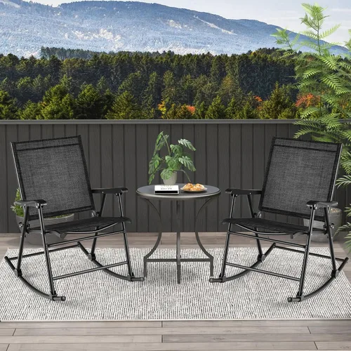 Miniatura 4 de Tangkula Juego de 2 mecedoras plegables para patio con tela de asiento transpirable y marco de metal resistente, movimiento mecedor suave, balancín