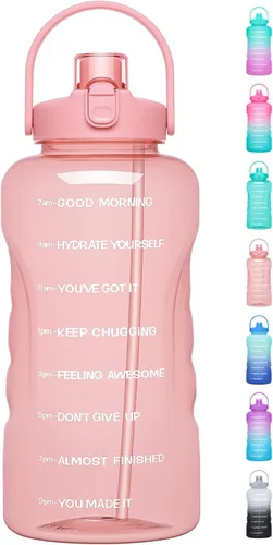 Miniatura 15 de Botella de agua de un galón con popote, 128 onzas (3.8 L), libre de BPA - Innovadora botella deportiva con tapa 2 en 1 con recordatorios Jacaranda