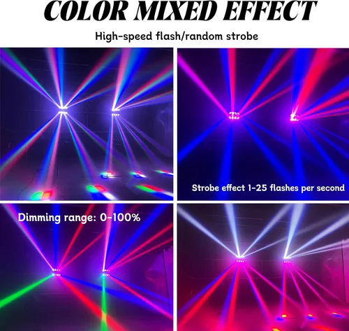 Miniatura 5 de 8x15W Spider Moving Head Light LED RGBW 4in1 Luz de escenario portátil, haz de fiesta estroboscópico DJ Iluminación DMX 512 y activado por sonido