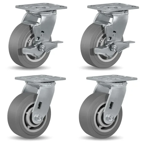Miniatura 34 de Ruedas giratorias de alta resistencia 4x2, ruedas industriales, ruedas de goma (banda de rodadura plana), juego de 1 con capacidad de hasta 450