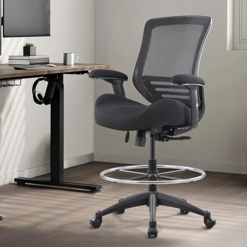 Miniatura 6 de BOLISS Silla de dibujo ergonómica de malla de respaldo medio de 400 libras para escritorio de pie, oficina, silla ancha con soporte lumbar Negro