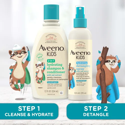 Miniatura 4 de Aveeno Kids Champú y acondicionador hidratante 2 en 1, limpia, acondiciona y desenreda suavemente el cabello de los niños, formulado con extracto