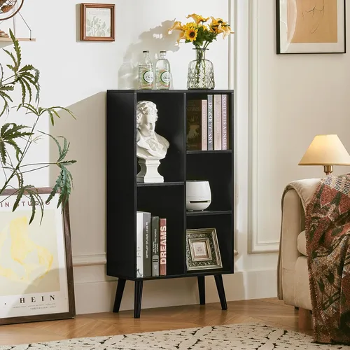Miniatura 5 de LEYAOYAO Estantería de 5 cubos de 3 niveles con patas, estante negro menta para libros para niños, bonito organizador de almacenamiento, estantes