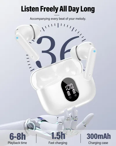Miniatura 5 de Auriculares inalámbricos, Bluetooth 5.4, estéreo de bajos, auriculares con micrófono con cancelación de ruido, pantalla LED en el oído, llamadas