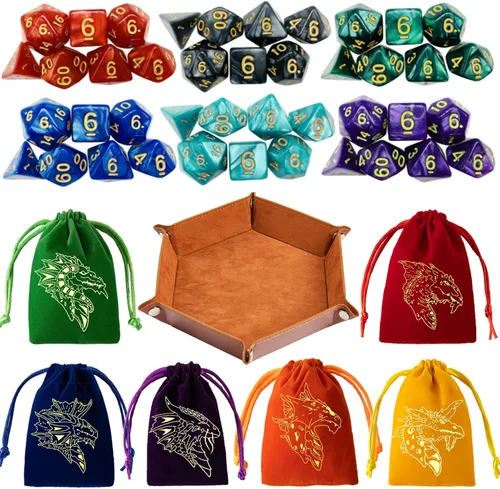 DND Conjunto de Dados 42 Pzs Dados Poliédricos Dungeons and Dragons de Rodamiento para Juegos de Mesa D&D RPG MTG Dados al Por Mayor con Bolsas de