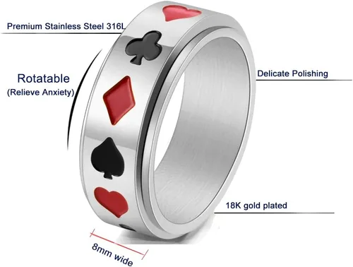 Miniatura 2 de Anillos giratorios giratorios chapados en oro de 18 quilates con circonita cúbica para mujeres y hombres 0.315 in de acero inoxidable