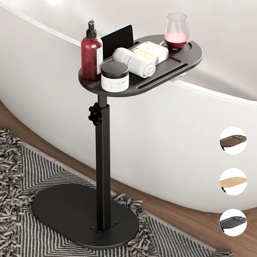 Yumkfoi Mesa de Bandeja para Bañera de Bambú con Altura Ajustable, Caddy de Bañera Independiente para Bañera Contra la Pared, Organizador de Bañera
