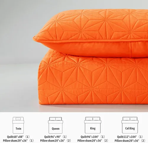 Miniatura 5 de Juego de ropa de cama Whale Flotilla King, colchas suaves de color naranja para cama tamaño King, 3 piezas de colcha geométrica ligera