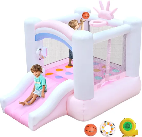 Casa inflable de rebote para niños, castillo hinchable de 104 x 72 x 71 pulgadas para edades de 3 a 8 años, rebotador con tobogán, área de salto,