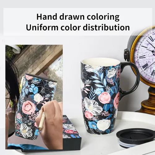 Miniatura 7 de Topadorn - Taza de viaje de cerámica de 17 onzas con tapa, taza de café de plumas boho con asa, taza grande de viaje de cerámica, apta