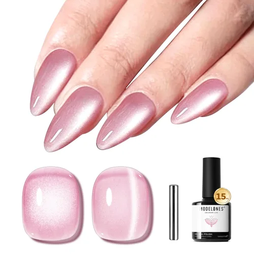 Miniatura 26 de Modelones Esmalte de uñas de gel ojo de gato arco iris con lentejuelas plateadas holográficas, esmalte de uñas de gel 9D con barra magnética, apto