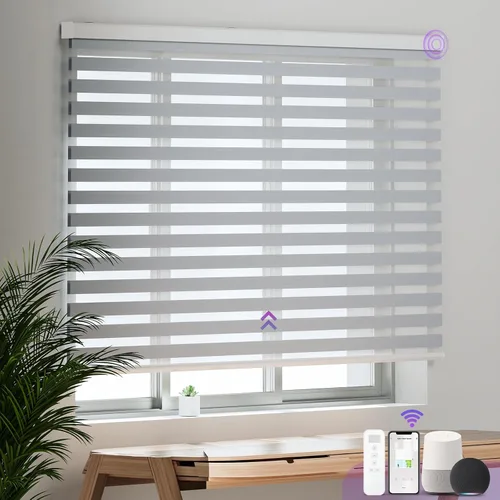 Miniatura 5 de Persianas motorizadas de cebra para ventana: Astomi - Persiana enrollable sin cordón con control remoto, persianas inteligentes funciona con Google