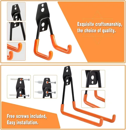 Miniatura 6 de Ganchos de almacenamiento de acero para garaje, paquete de 32 unidades, revestimiento antideslizante, ganchos de pared resistentes para colgar