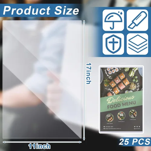 Miniatura 3 de Henoyso 25 protectores rígidos de impresión de 11 x 17 pulgadas, protectores de páginas de plástico duro resistente, soporte de menú de cristal